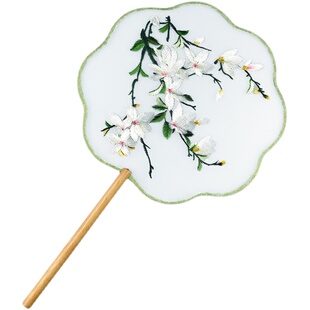 团扇古典双面刺绣团扇古风汉服跳舞舞蹈扇子汉服旗袍走秀机绣宫扇