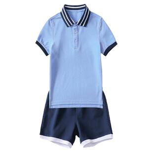 女童夏装浅蓝色短袖春季上衣小学生校服男女针织衫儿童polo衫t恤