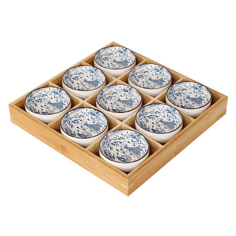 九宫格托盘竹木餐盘火锅店分格盘创意餐具特色火锅蔬菜盘带碗套装