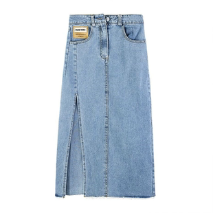 高腰侧开叉牛仔半身裙女夏季2025新款显瘦a字网红包臀长裙子ins潮