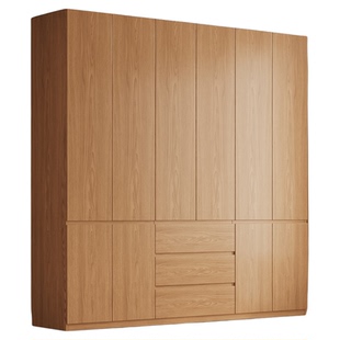 现货全实木橡木衣柜原木风家用卧室原木色衣柜ENF级环保大衣橱