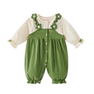 春季连体衣婴儿新生儿长袖春秋款幼童公主甜美哈衣春装女宝宝爬服