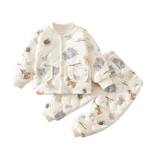 婴儿分体套装秋冬新款夹棉衣服小月龄宝宝冬季保暖两件套外穿冬装