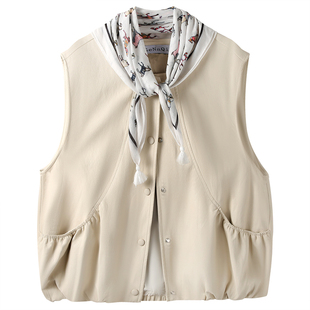 时尚洋气减龄时髦显瘦百搭无袖坎肩马夹女早春季新款复古PU皮马甲