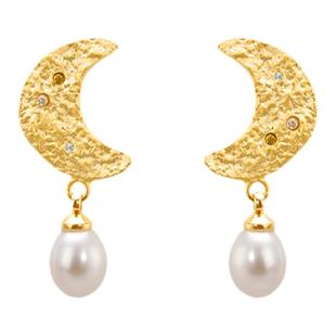 Neverfar「煌煌熠采」敦煌联名限定系列手工雕蜡锆石月亮珍珠耳环