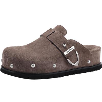 BellaLily2026春季新款小众气质外穿勃肯鞋厚底一脚蹬牛皮包头拖