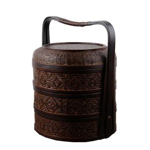 食盒 竹篮子礼盒食物篮月饼包装三层提篮 两层提盒送饭篮包邮