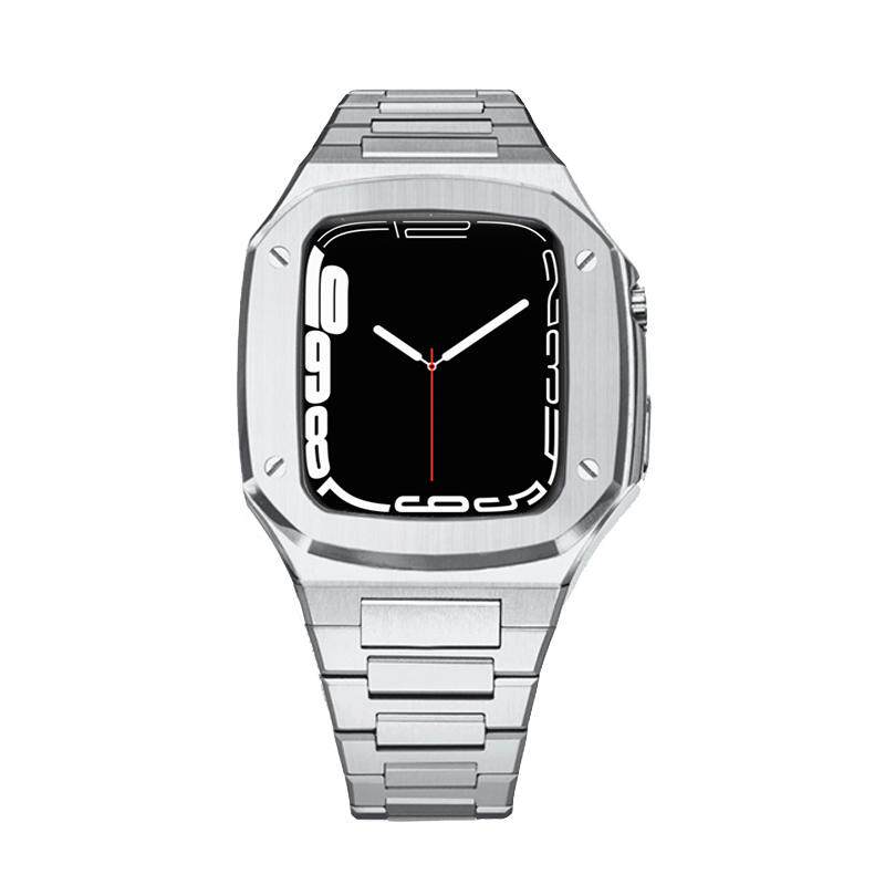 适用苹果手表玫瑰金改装不锈钢表壳s7 8 9保护壳套iWatch44mm45mm