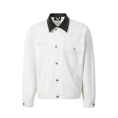 Makemore撞色翻领白色工装夹克男