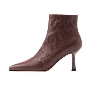 吴大叔2025秋冬新款短靴气质感时尚百搭尖头高跟女靴真皮气垫靴子