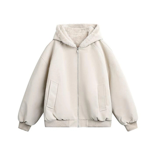 美式复古棉服外套男秋冬季加绒加厚连帽棉衣宽松保暖毛绒棉袄夹克