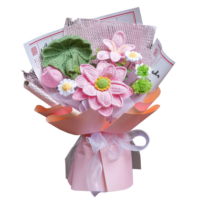 手工钩织荷花荷叶莲花毛线花束成品生日礼物送女朋友闺蜜妈妈老师