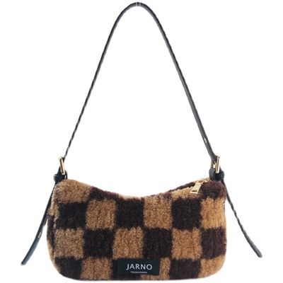 复古棋盘格子毛绒腋下包