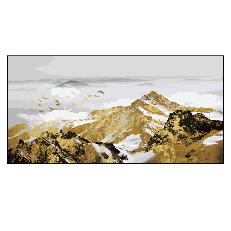 风景装饰画数字油画金山招财