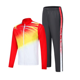 新款运动风排球服套装男女同款红白渐变团体比赛训练服长袖领奖服