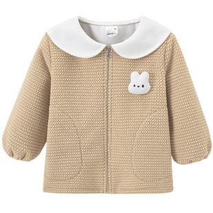 宝宝长袖罩衣秋冬可爱前拉链正穿绒羽绒服防脏罩衫女童吃饭衣围兜