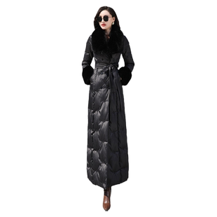 黑色羽绒服女冬新品气质修身小众大翻领高端奢华超长款白鸭绒6167