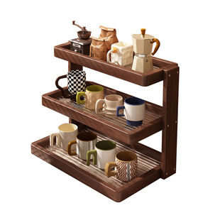 杯架桌面实木杯子收纳置物架高级感中古风多层咖啡杯水杯展示架子
