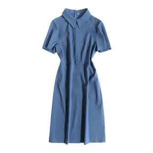 有帆-别致优雅！高端气质正式公务员面试职业小方领短袖连衣裙女