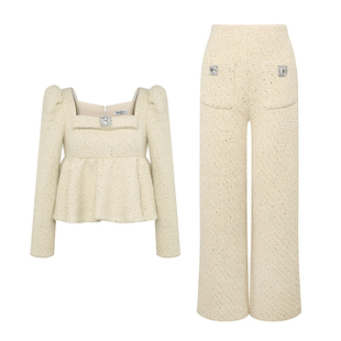 Maison Wester秋季小香风方领娃娃衫上衣直筒裤裤子可露丽穿搭