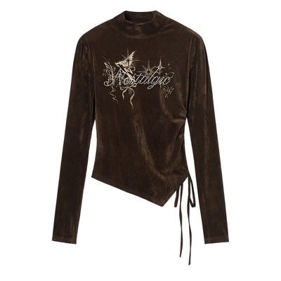 Eptison复古辣妹风植绒打底衫