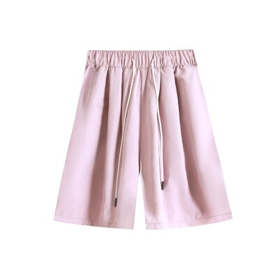 大码冰丝山本短裤女夏季薄款高腰休闲阔腿中裤奶芙蓝色运动五分裤