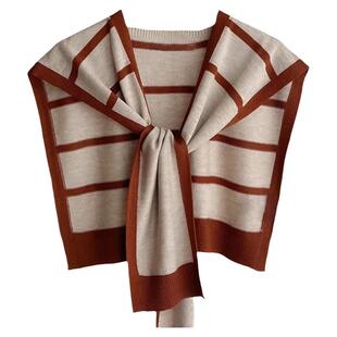 2026新款薄款夏季外搭洋气高端打结网红小搭肩春秋条纹针织披肩女