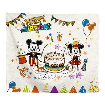 马吉吉 INS可爱手绘米奇生日装饰挂布气球挂旗背景墙布儿童派对大