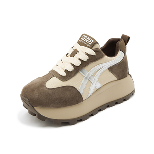 真皮炸街华夫阿甘鞋女秋冬轻便德训鞋内增高厚底运动休闲老爹鞋潮