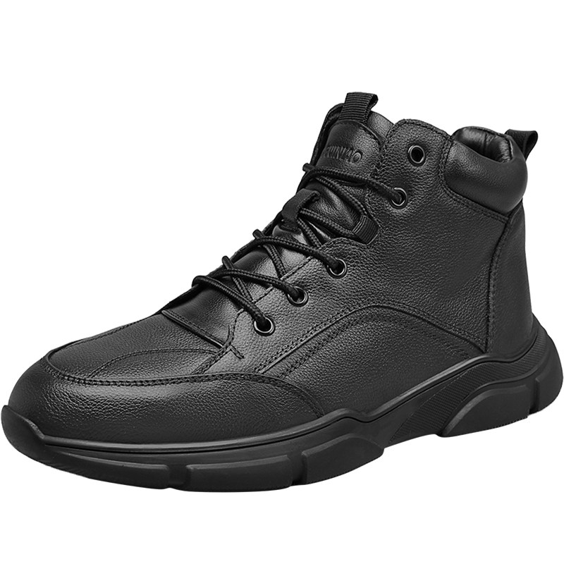富贵鸟高帮休闲皮鞋加绒保暖棉鞋