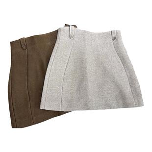 欧货两扣袢高腰短裙女羊毛料花苞裙减龄款伞裙宫廷版半身裙裙子潮