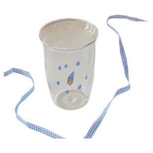 ins风耐高温蓝色雨滴玻璃杯动物图案家用大容量女微波炉冷热饮杯