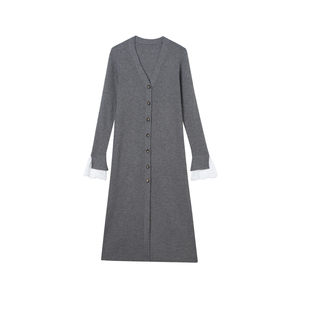 JamorJ加墨时尚中长款针织衫毛衣开衫蕾丝拼接气质优雅2025秋冬新