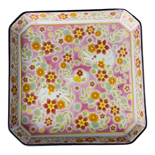 日式花卉冷菜盘陶瓷商用家用正方形8寸餐厅专用酒店烤肉装饰摆盘