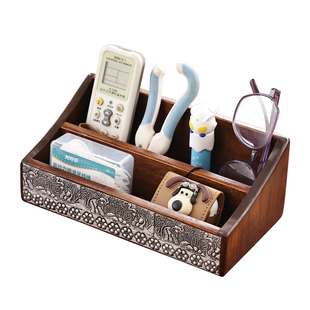 异丽实木桌面电视遥控器收纳盒客厅床头茶几木质杂物收纳整理盒