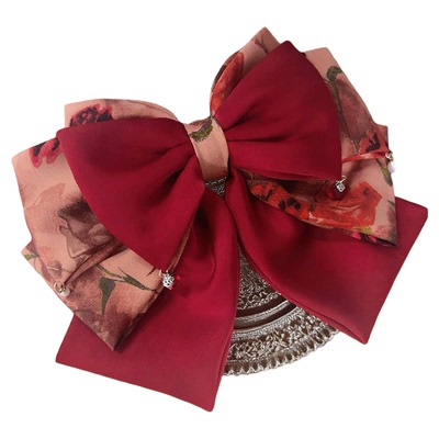 【微醺玫瑰】高级感水晶吊坠超大多层蝴蝶结发夹顶夹生日聚会发饰