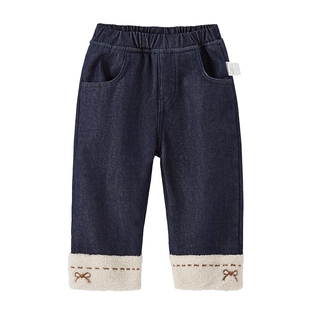 [抑菌锁温]女童牛仔裤宝宝秋冬加绒保暖阔腿裤小童春装儿童裤子女