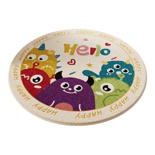 儿童卡通圆形地毯卧室房间书房床边毯可爱女孩厚毛绒阅读区地垫