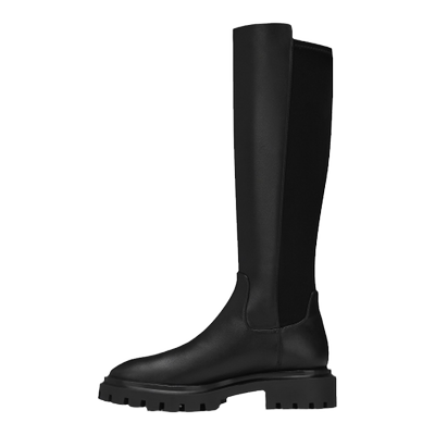 SW秋冬新款沟纹厚底拼接骑士靴