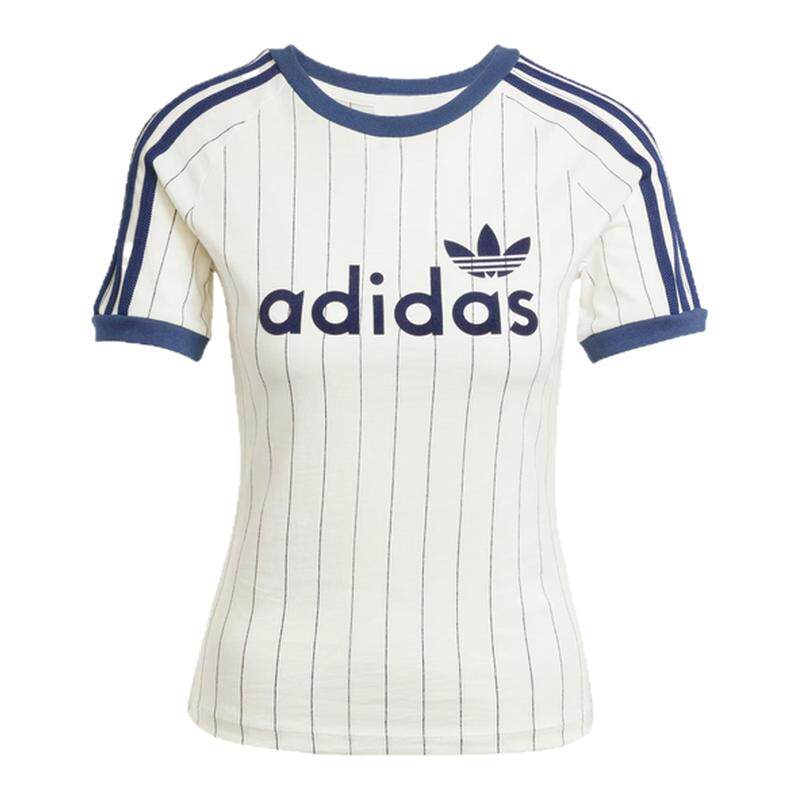 Adidas/阿迪达斯三叶草圆领条纹女夏款修身款运动休闲短袖 JC7705