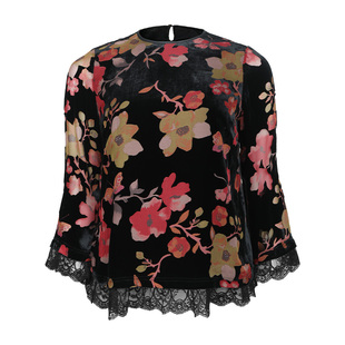 美丽客栈大码黑底印花100%桑蚕丝打底衫上衣女冬新款精致胖mm女装