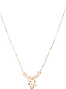 圣诞小鹿粉色淡水珍珠项链送女友