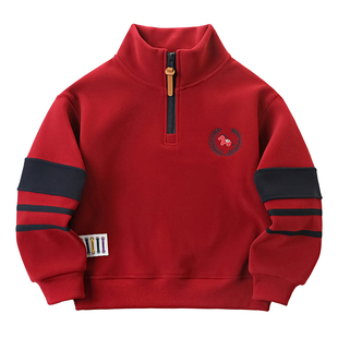 男童年服红色加绒卫衣2026新款过年衣服中大儿童拜年服本命年打底