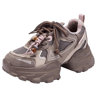 热风加绒老爹鞋女款2025年冬季新款厚底运动休闲鞋百搭黑色女鞋子