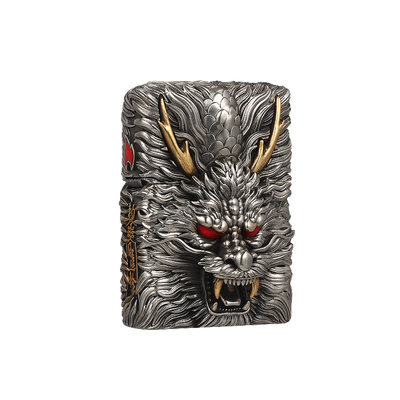 zippo打火机银重甲真龙聚宝