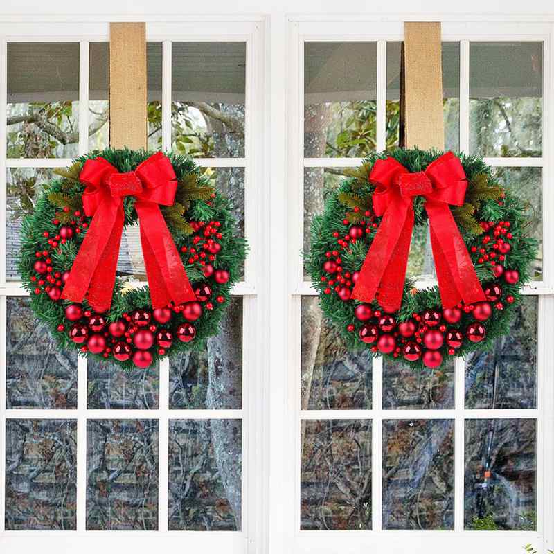 纵鸿圣诞花环装饰门挂圣诞节橱窗藤彩球酒店红果花环商场圈布置