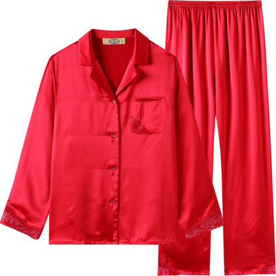 美标女士真丝本命年红色睡衣