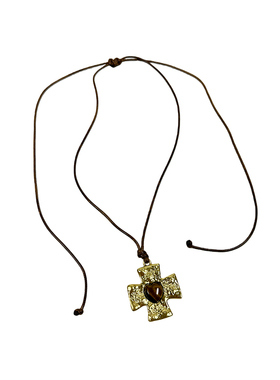 atmshop复古高级轻奢金色虎眼爱心十字架吊坠ins抽拉长项链毛衣链