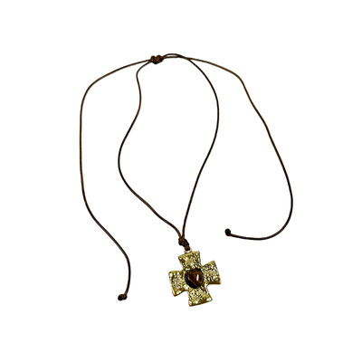 atmshop复古高级轻奢金色虎眼爱心十字架吊坠ins抽拉长项链毛衣链