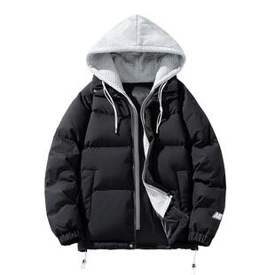 假两件羽绒服男冬季潮流痞帅气棉服棉衣棉袄子潮牌上衣服加厚外套
